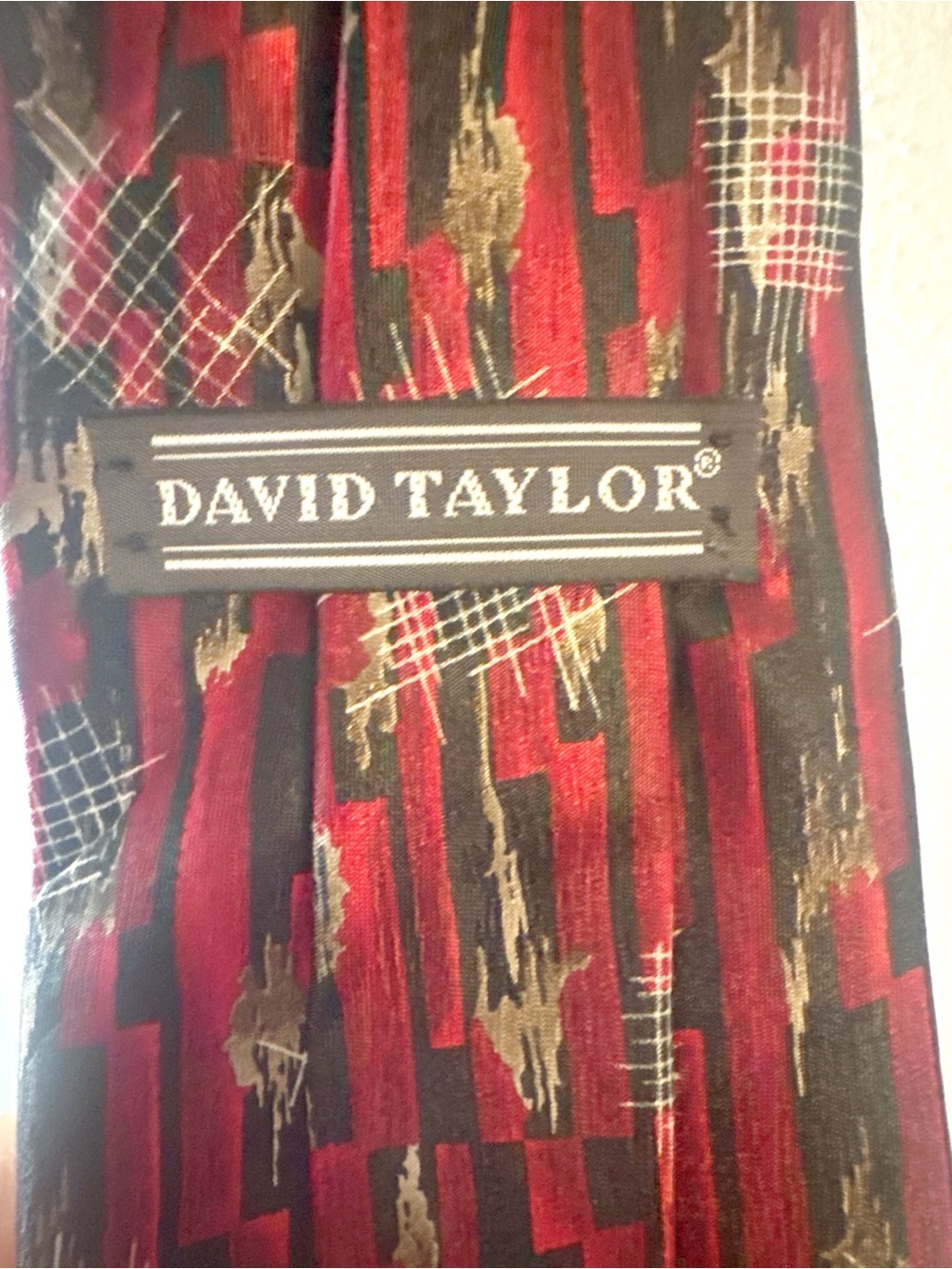 Red Black Gray Abstract Print Necktie Polyester Geometric Classic Mens Tie - Picture 5 of 7
